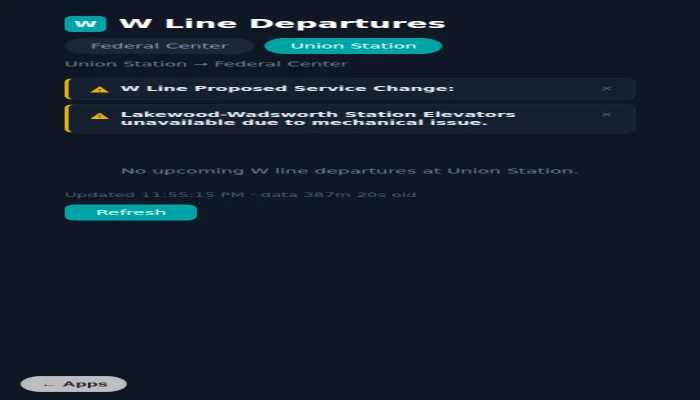 Screenshot of RTD W Line Departures