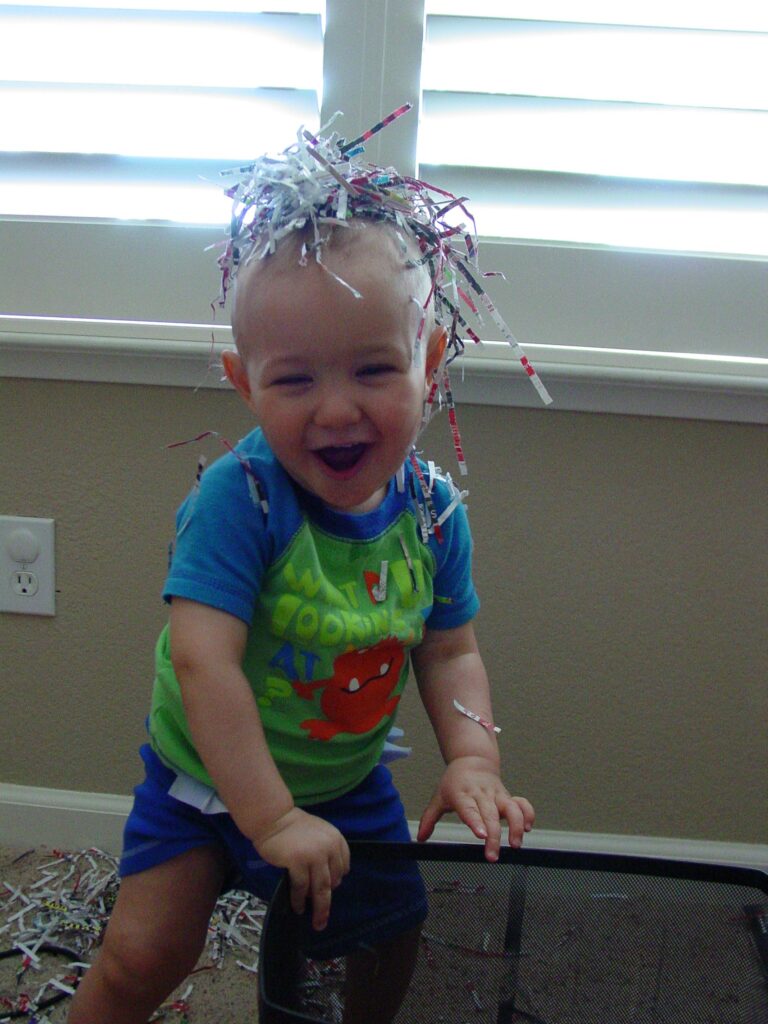 Tyler’s shredded paper fun this morning