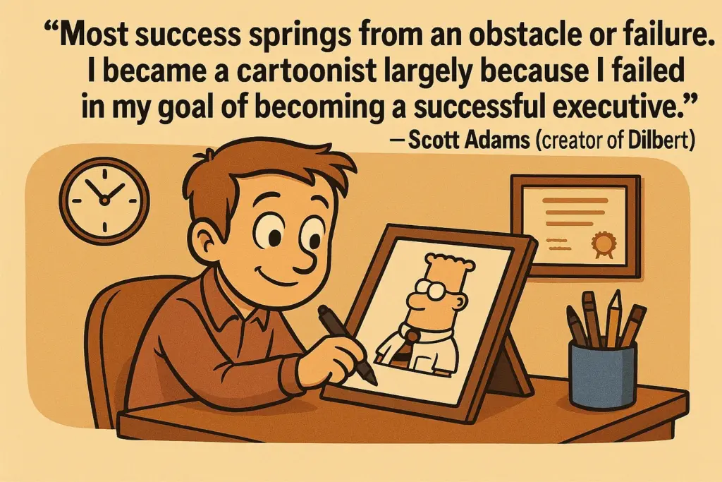 Scott Adams quote about becoming a cartoonist after failing as an executive