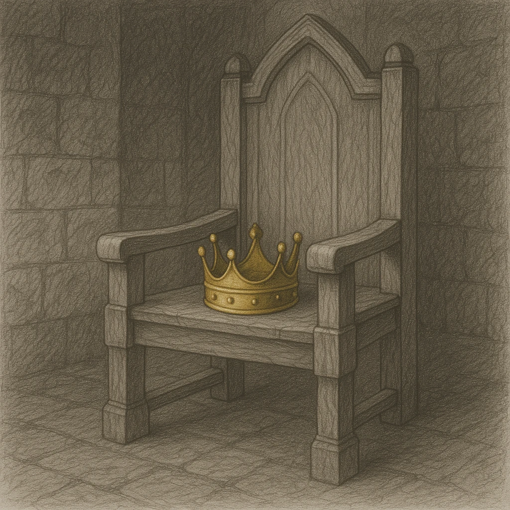 A golden crown sitting alone on an abandoned throne, symbolizing how past success can become isolated and irrelevant when leaders fail to adapt to changing times