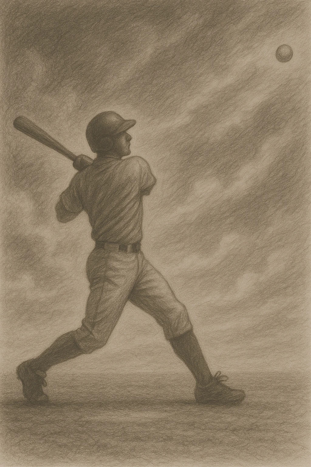 Baseball player swinging for the fences against a dramatic sky, symbolizing the bold risk-taking mentality needed for business success